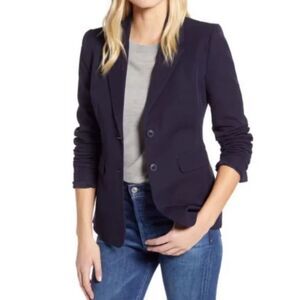 1901 Cotton Twill Button Front Blazer, Navy, Size 16